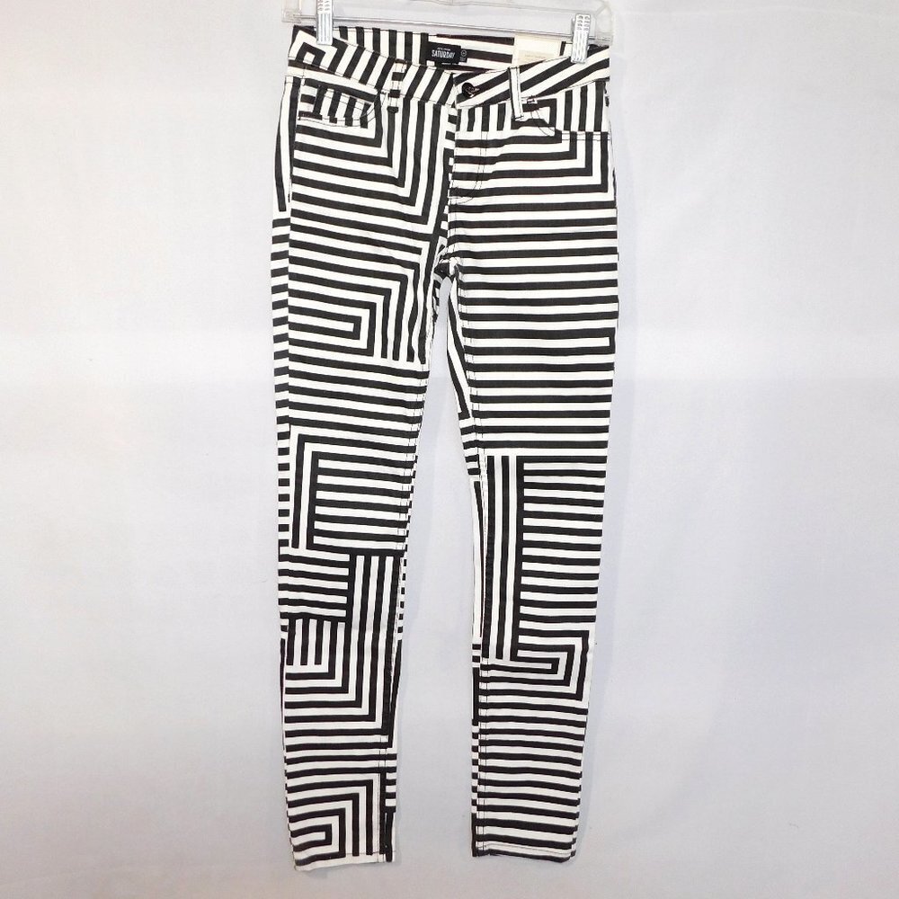 Kate Spade Saturday Black White Geometric Print The Skinny Jean NWT Womens 24